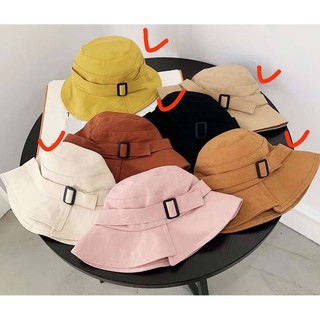 [พร้อมส่ง] หมวกบักเก็ต bucket hat ผ้าฝ้ายหนา มีสายรัดด้านบน แบบเข็มขัด สีพื้น