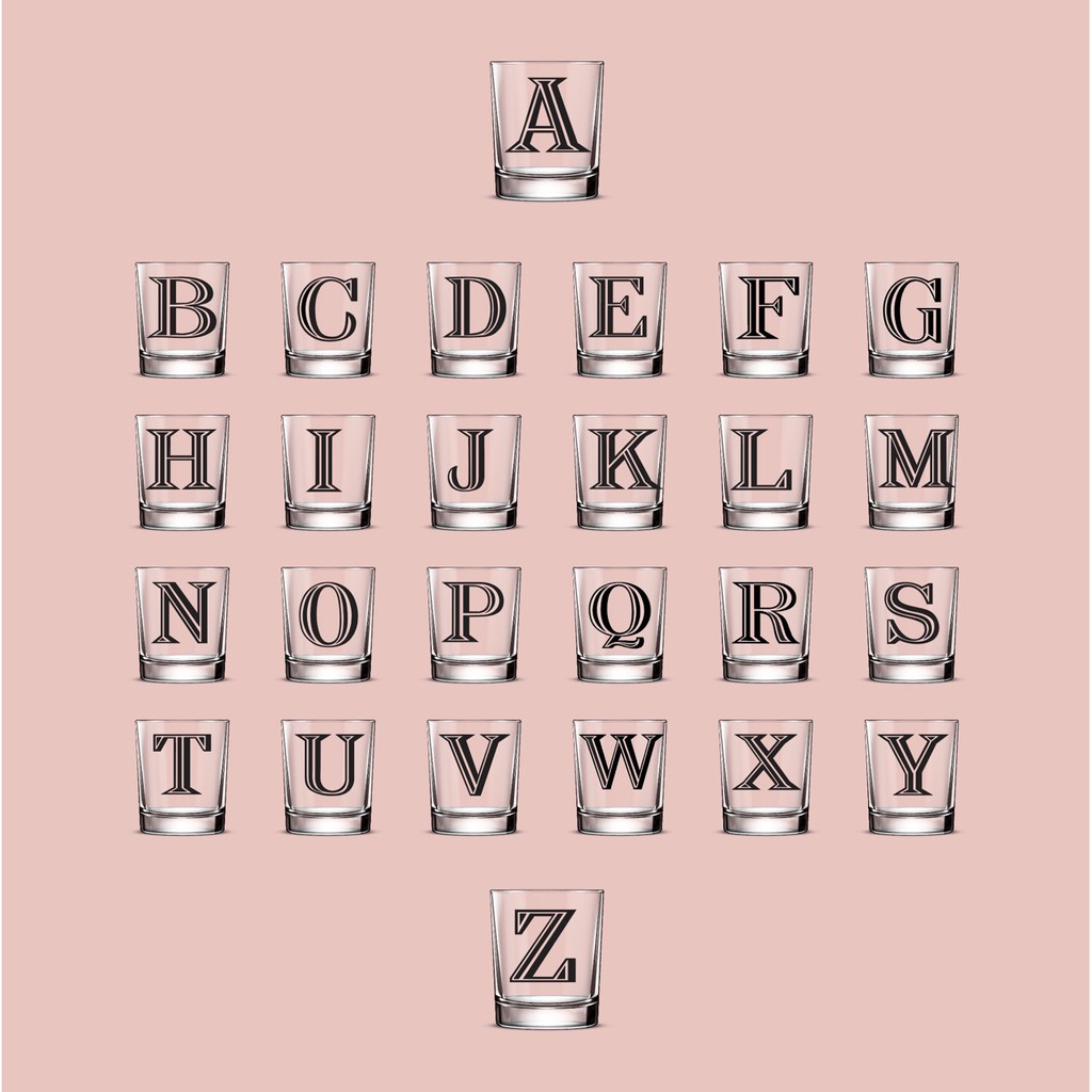 Le Coucher, Alphabet: A-Y Glass 385ml แก้วน้ำ แก้วลายตัวอักษร ของขวัญ ลายคลาสสิค