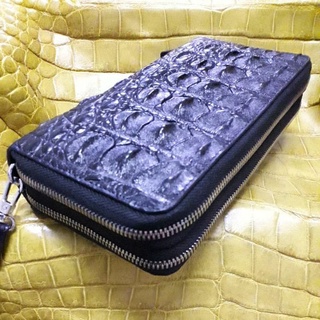 คcrocodile lady purse 2 zipwallet craft.กระเป๋าสตางค์หนังจระเข้แท้สตรีbkk1 black