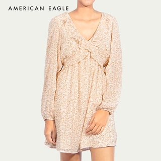 American Eagle Floral Ruffle V-Neck Mini Dress ชุดเดรส ผู้หญิง มินิ คอวี (EWDR 039-6313-106)