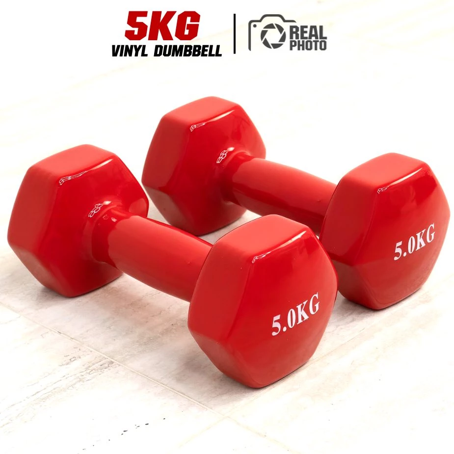 Dumbbell ดัมเบล หุ้มยางไวนิลสีแดง ขนาด 5 กิโล (1 คู่) - เครื่องออกกำลังกาย แบรนด์ IRONTEC
