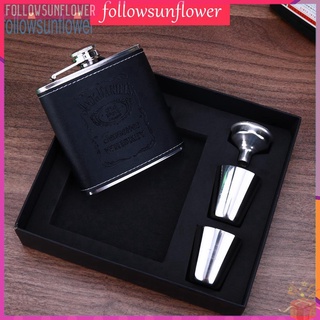 ♔fo♔Stainless Steel Household Leather Whiskey Flagon Wine Bottle Hip Flask Set ​with Cups