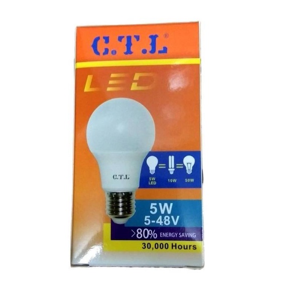 [ต่อแบตเตอรี่]CTL หลอดไฟ LED หลอดไฟโซล่าเซลล์ หลอดบับ 3W 5W ระบบไฟDC 5V 12v 24v 36v 48v ขั้วเกลียวE27 สีขาว สีวอร๋ม