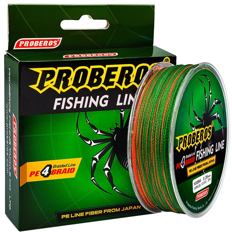 สายPEถัก4 PROBEROS สายพีอี หลากสี เหนียว ทนทาน ยาว100 เมตร เอ็นตกปลา FISHING LINE