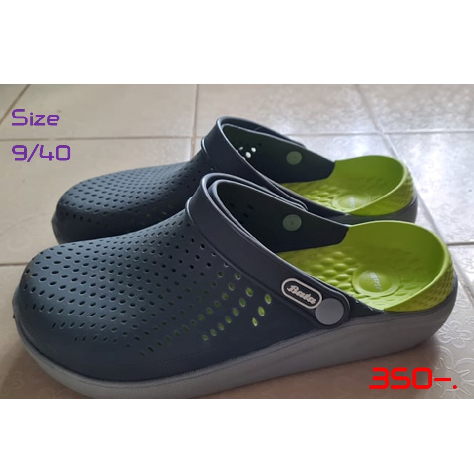 Bata รองเท้าแตะหัวโต ทรง literide สีเทา-เขียวอ่อน size9(39-40) {มือสอง สภาพดีมาก}