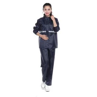 ชุดกันฝน เสื้อกันฝน สีกรมท่า มีแถบสะท้อนแสง รุ่น หมวกติดเสื้อ Waterproof Rain Suit