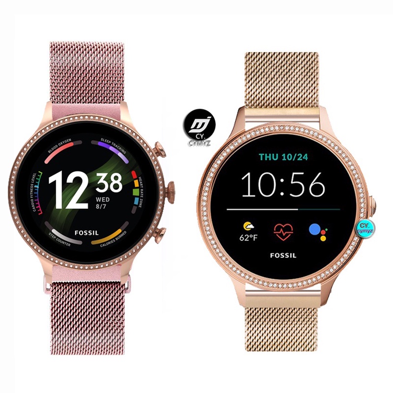 Fossil Gen 6 5E 42 มม. ผู้หญิง สายสมาร์ทวอทช์ Fossil Gen 6 5E 42 มม. สายมิลาน โลหะ สายแม่เหล็ก Fossi