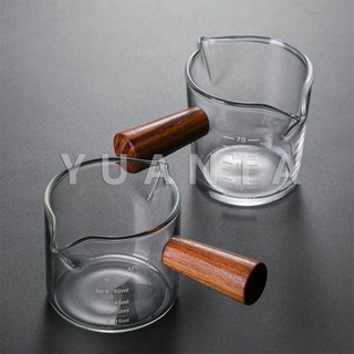 YUANTA แก้วช็อต Espresso Shot ด้ามจับไม้ ขนาด 70 ml  และ 75 mlสินค้าพร้อมส่ง แก้วตวงนม Measuring cup