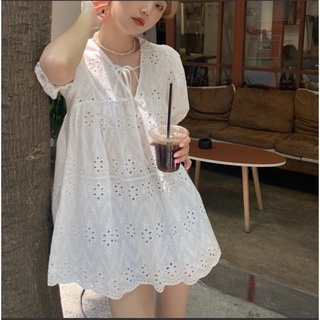 ⭐️New in Mini Dress พร้อมส่งในไทย⭐️ ชุดมินิเดรส ลูกไม้ฉลุสีขาว