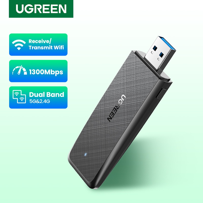 อะแดปเตอร์ UGREEN - Dual Band Wifi สําหรับแล็ปท็อปและการ์ดเครือข่าย, Dongle, 1300Mbps, 5Ghz และ 2.4G