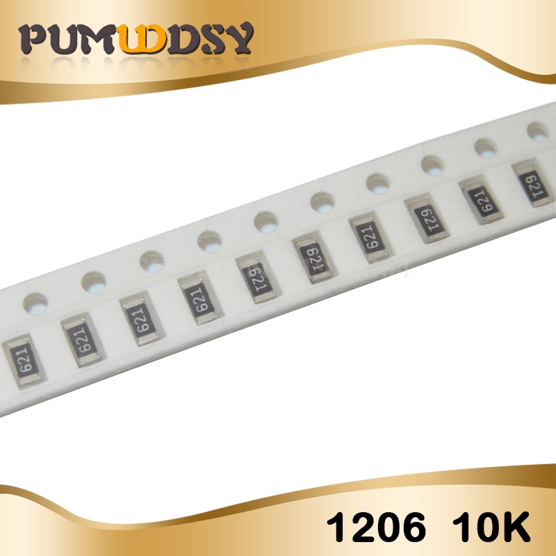 100pcs 1206 ตัวต้านทาน SMD 10K โอห์มตัวต้านทานชิป 0.25W 1/4W 103