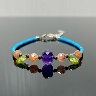 สร้อยข้อมือหินเจียรไนแท้ทั้งเส้น (Turquoise and mixed stone Bracelet)  #2