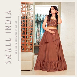 {**ส่งฟรี**} SMALL INDIA 💖✨ Crape Silk Fusion Lehenga ชุดเซ็ทเสื้อกระโปรง 💖✨ Women Party Wear