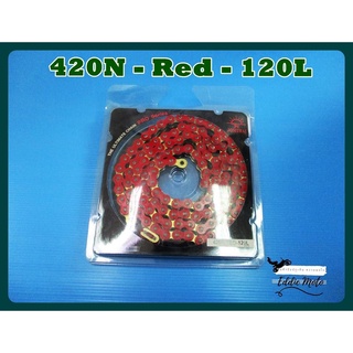 DRIVE CHAIN "JOMTHAI" 420N 120L "RED" SET  // โซ่สีแดง "จอมไทย" อย่างดี