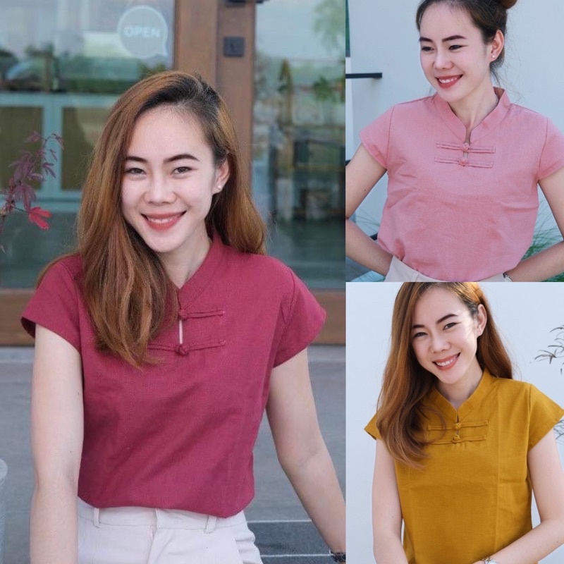 เสื้อคอจีน ผ้าฝ้าย ใส่สบาย กระดุมผ้าขอด แกะใช้งานได้ค่ะ