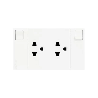 Schneider Electric ชุดเต้ารับคู่ 3 ขา พร้อมม่านนิรภัยและสวิตช์ควบคุม ขนาด 3 ช่อง สีขาว รหัส M3T_SIS_WE รุ่น AvatarOn A