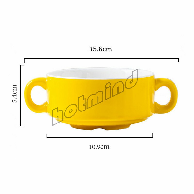 HD ถ้วยซุป เซรามิกส์ ชามซุป ถ้วยโจ๊ค มีหูจับทั้งสองด้านสีสันสะดุดตา Soup cup