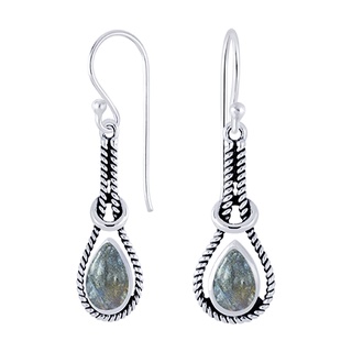 SILVET THAI Labradorite drop earrings silver rope teardrop designต่างหูลาบราโดไรท์เป็นรูปเชือกเงินแท้925ดีไซน์หยดน้ำ