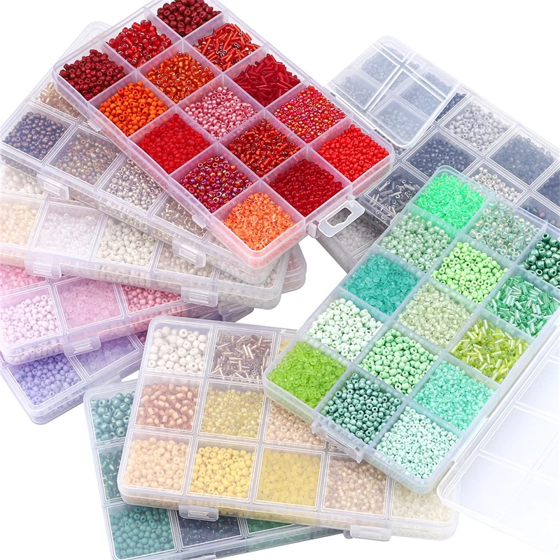NCCGlass Seed ลูกปัดชุดกล่อง DIY สร้อยข้อมือสร้อยคอ Rainbow เช็ก Charm คริสตัลลูกปัดสําหรับเครื่องประดับทํา Handmade อุปกรณ์เสริม