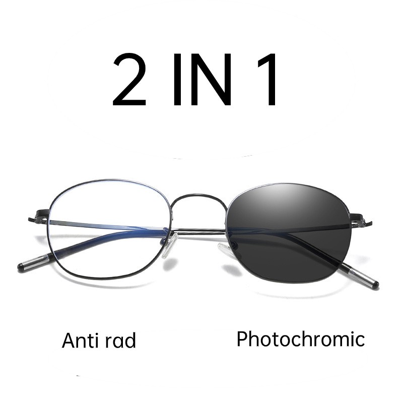 เฮ้ แฟชั่นย้อนยุคกรอบโลหะโฟโตโครมิกป้องกันแสงสีฟ้าแว่นกันแดดผู้หญิงแสงแบนแว่นกันแดด ชั้น044 - รูปที่ 4