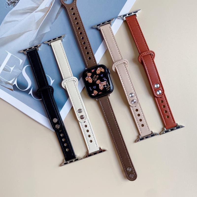สายนาฬิกาข้อมือ สายหนัง ขนาดเล็ก แต่งหัวเข็มขัด สําหรับ Apple Watch 7 6 5 4 3