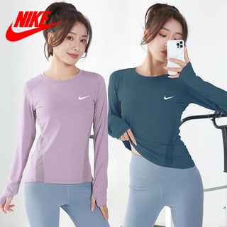 ขายดี Nike ชุดกีฬา เสื้อโยคะ แขนยาว ไร้รอยต่อ สําหรับผู้หญิง ไซซ์ S-2XL