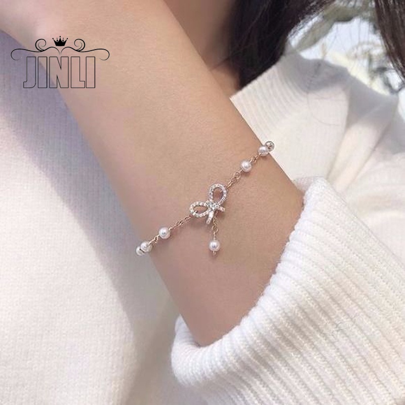 สร้อยข้อมือสําหรับผู้หญิงประดับมุก Rhinestone Hollow