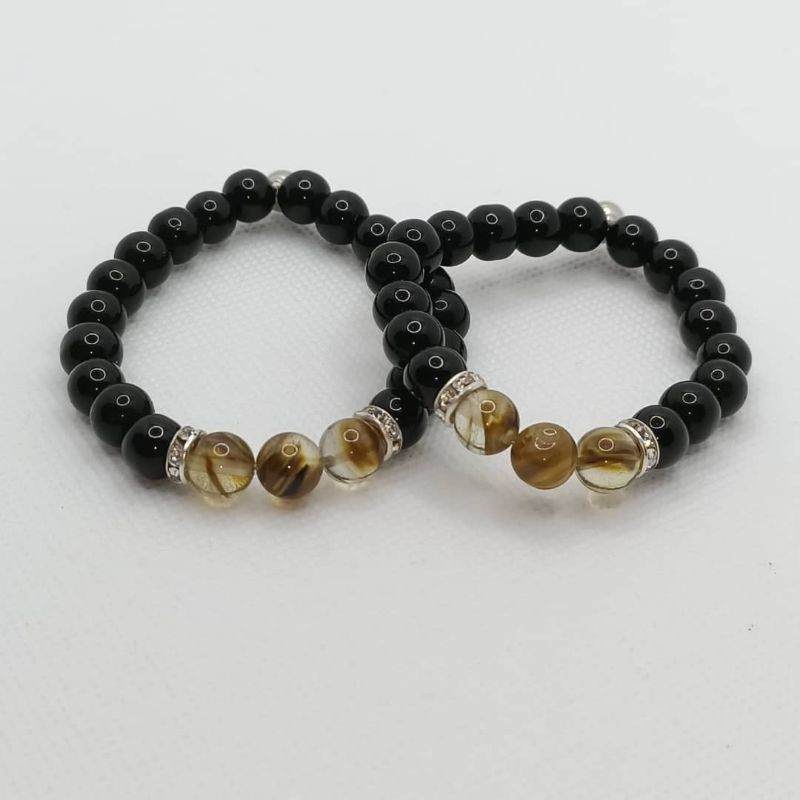 Gelang Tangan Kristal Couple Magnet Black Bead สร้อยข้อมือคู่ Touken Black珠情手链