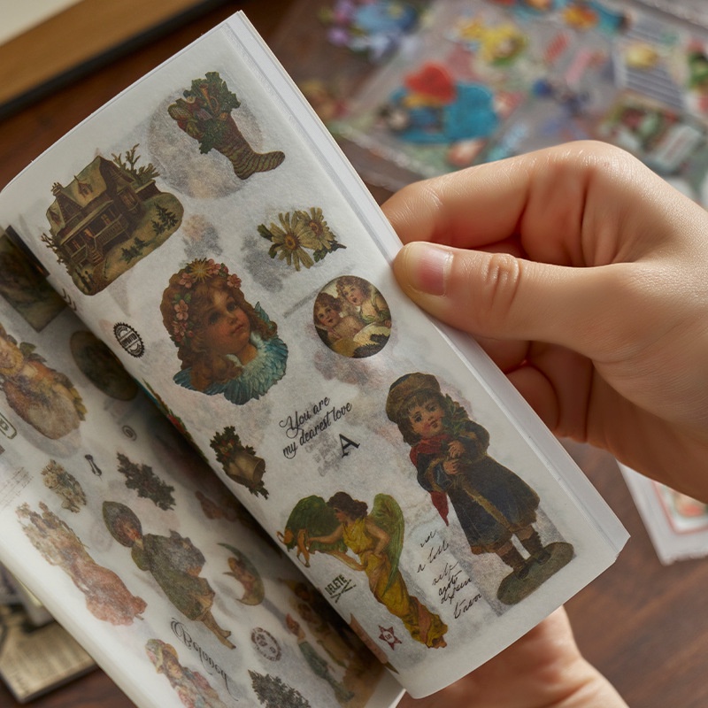 20 ชิ้น Vintage Washi สติกเกอร์ชุด Retro นิตยสารสไตล์สัตว์ดอกไม้ Angel กาวป้ายสติกเกอร์ตกแต่งสําหรับ Scrapbooking