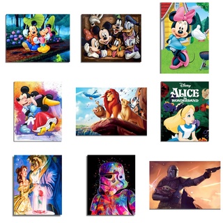 XZ ระบายสีตามตัวเลข 40X50Cm~Disney Cartoon Characters Mickey Minnie and The Lion King~ No Frame Paint By Numbers Toothpast Tube Unframe Wall Art/ Paint By Number/ High Quality Diy Painting By Numbers