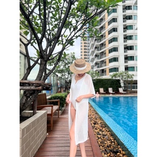 SPICIEST BEACHWEAR | Joan Long Cover Up // White | เสื้อคลุม เดรส เสื้อคลุมชุดว่ายน้ำ เสื้อคลุมบิกินี่ ชุดไปทะเล