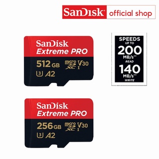 SanDisk Extreme Pro microSDXC 256GB / 512GB  A2 (SDSQXCD) ความเร็วสูงสุด อ่าน 200MB/s เขียน 140MB/s