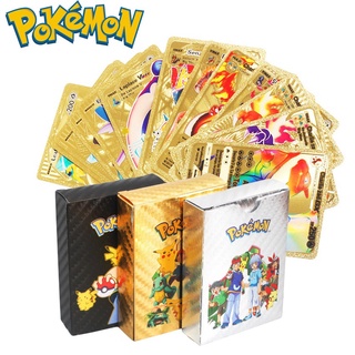 การ์ดโลหะ รูปตัวอักษรภาษาอังกฤษ สเปน Cartas Pokemon สีทอง ของเล่นสําหรับเด็ก จํานวน 55 ชิ้น