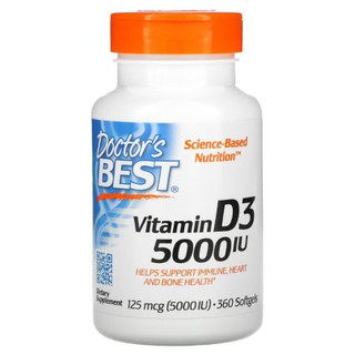 ( 360 เม็ด ) Doctors Best, Vitamin D3,(5000 IU) 125 mcg [ 360 Softgels ] vitamin d3 puritan now