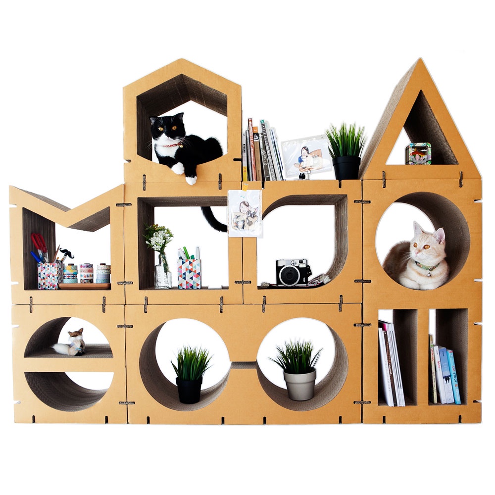 KAFBO Cat Scratching Furniture HOME 8 pcs Set – Brown ที่ลับเล็บแมว ที่ฝนเล็บแมว ที่นอนแมว บ้านแมว ค