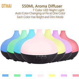 Othai เครื่องทําความชื้นน้ํามันหอมระเหย อัลตราโซนิก 550 มล. ปรับได้ 7 สี พร้อมรีโมตคอนโทรล สําหรับบ้าน ออฟฟิศ