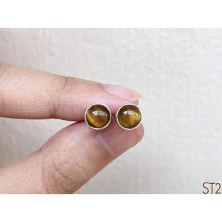 ต่างหูพลอยไทเกอร์อาย เงินแท้92.5% 6.5mm. Tiger’s eye silver925 earring stud