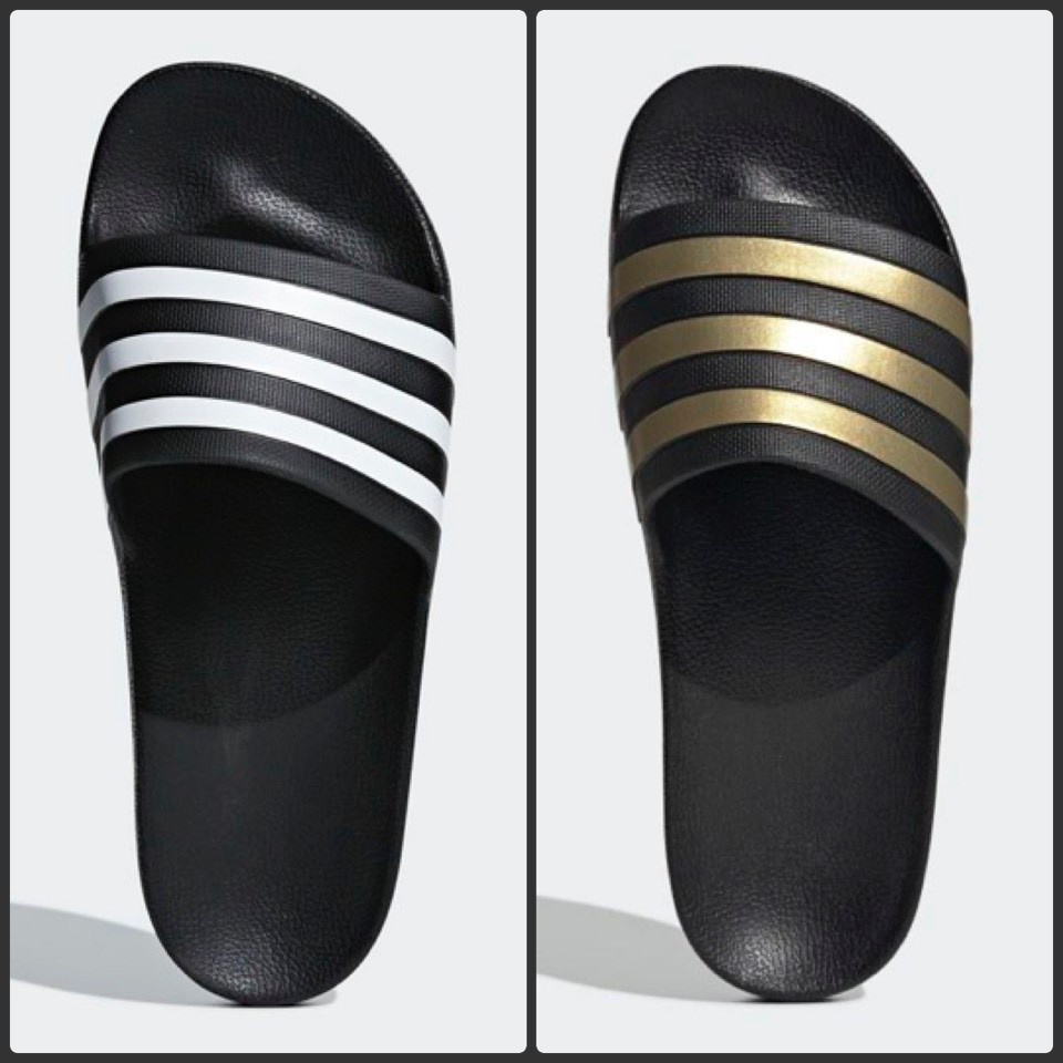 รองเท้าเด็กชาย CROCS รองเท้าแตะ adidas ADILETTE AQUA (สีดำแถบขาว/แถบทอง)