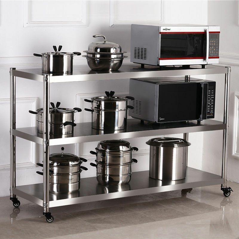 Thickened Stainless Steel Kitchen Rack with Wheels Household Microwave ...