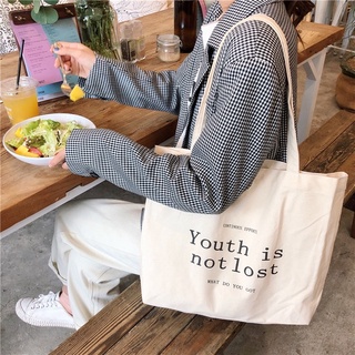 📦พร้อมส่ง🌹กระเป๋าผ้า Youth is not lost  กระเป๋าผ้าแคนวาส