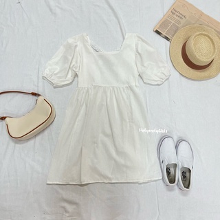 🎀 พร้อมส่ง เดรสสั้นแต่งสายไขว้หลัง แขนตุ๊กตา ผ้าฝ้ายบาง Cute dress