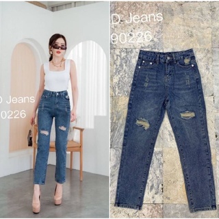 G.D.Jeans รุ่น 90226#กางเกงยีนส์ขายาวผ้าด้านทรงกระบอกฟอกสียีนส์ออกสนิมแต่งขาด