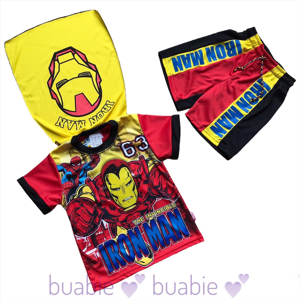 ชุดไอร่อนแมน ชุดเสื้อยืด กางเกงขาสั้น มีไฟ มีผ้าคลุม ชุดเซ็ต เด็กผู้ชาย ลาย ไอร่อนแมน Iron man งานลิ