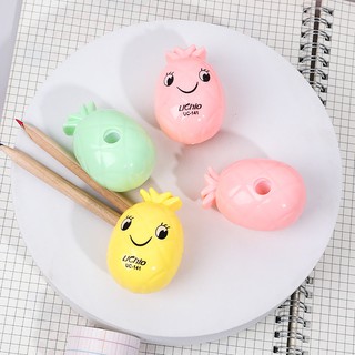 กบเหลาดินสอ1รู ลายสัปปะรด 3 สี (141-UCA) ลายน่ารัก สีสันสดใส พร้อมส่ง