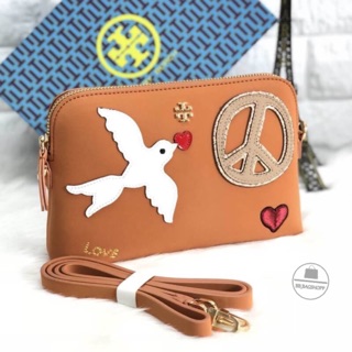 TORY BURCH Peace Embellished Mini Crossbody and Clutch Bag สีน้ำตาล