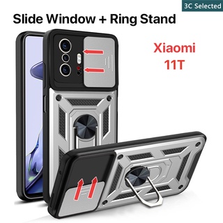 เคส Xiaomi 11T 11T Pro 11 Lite 12 12Pro หน้าต่างบานเลื่อน การป้องกันกล้อง ขาตั้งแหวนโลหะ เคสแข็ง Xiaomi 11T Pro เคส Xiaomi 11 Liet เคส Xiaomi 12 เคส Xiaomi 12 Pro เคส