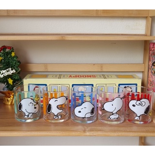 Snoopy glass set 5 pcs.แก้วใสสนุ๊ปปี้ใหม่พร้อมกล่องเซต5ใบ