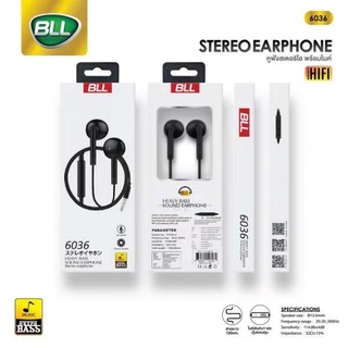 หูฟัง BLL รุ่น 6036 Heavy Bass Sound Earphone ให้เสียง Heavy Bass Stereo เชื่อมต่อด้วยสาย AUX 3.5 mm