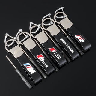 Leather Key Lanyard M Three-color Standard Audi Sline Audi RS Benz AMG Foss R Leather Car Logo Metal Keychain Pendant