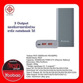 Yoobao PD21 20000mAh PD3.0(PPS)3 Output รองรับการชาร์จด่วน ชาร์จ notebook ได้